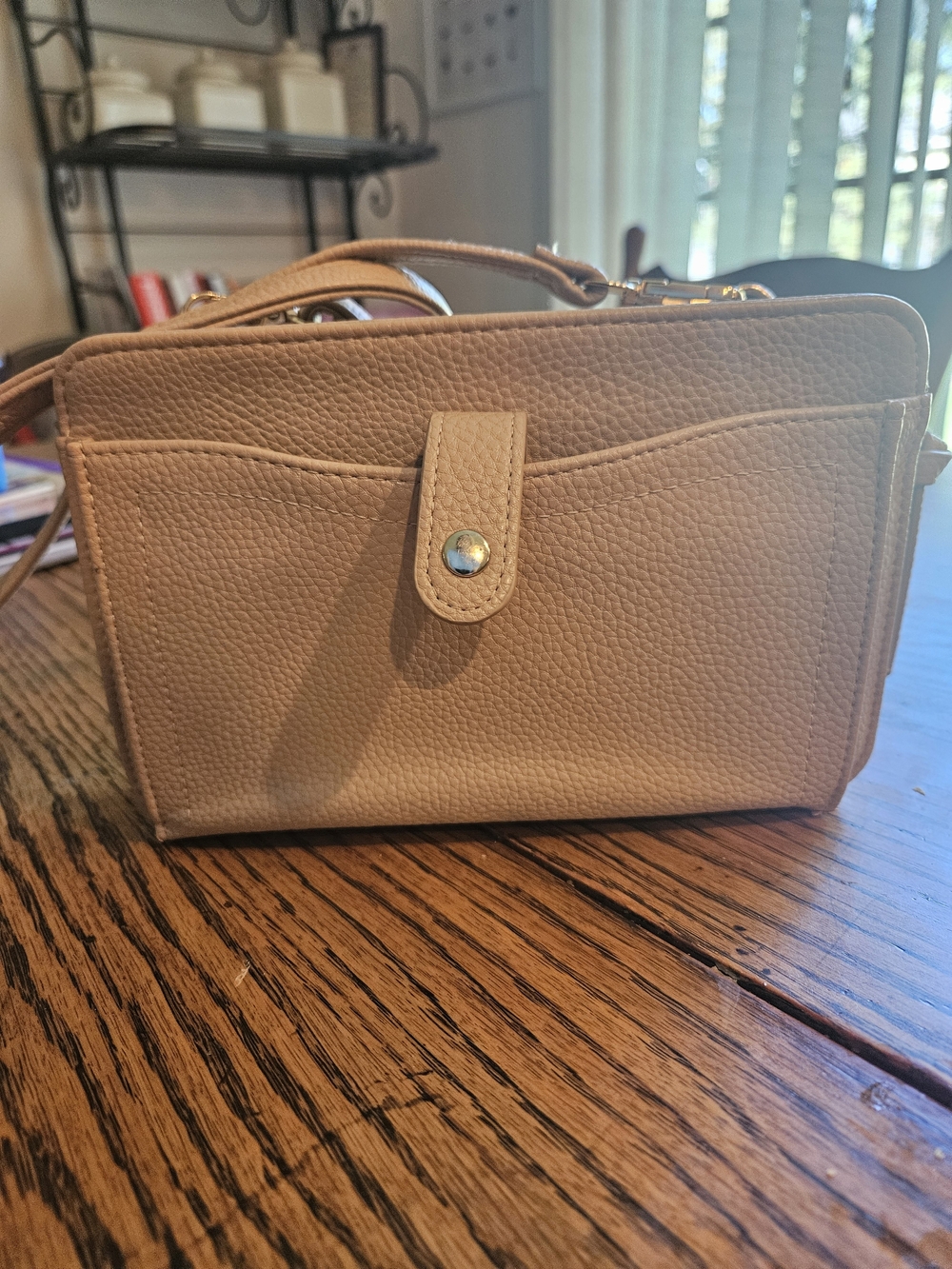 Compact Tan Crossbody Bag with Front Snap Pocket